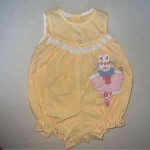 Samara Vintage Yellow Gingham Baby Bubble Romper Bunny Ballerina 3-6 Months